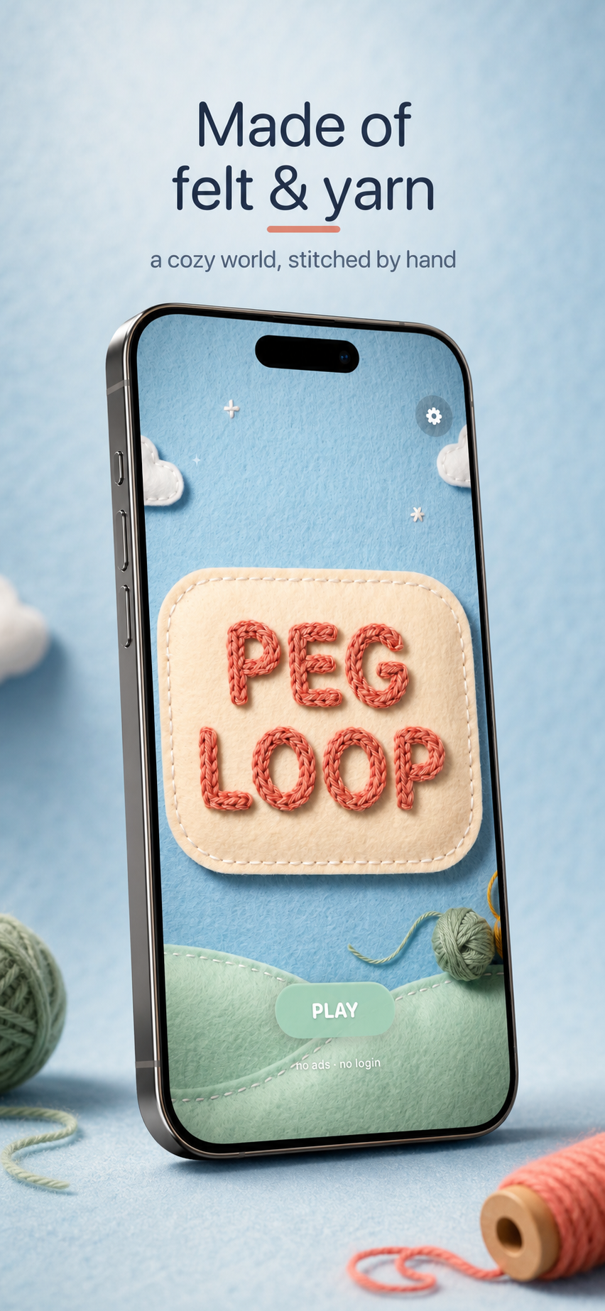 Pegloop title screen, made of felt and yarn